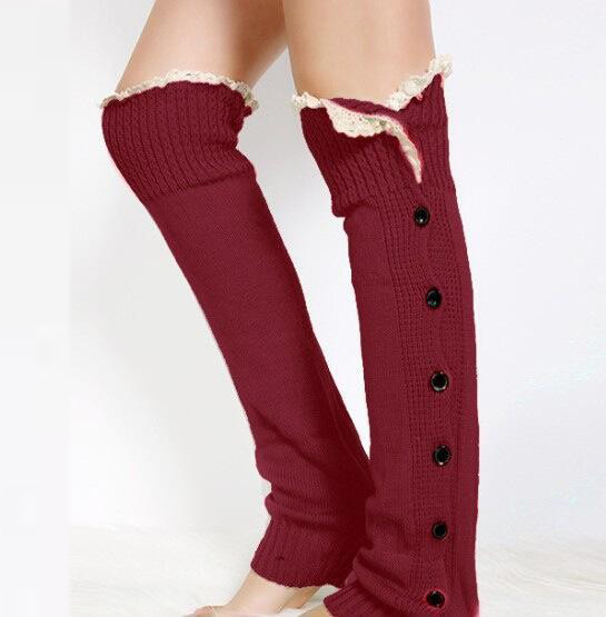 Knit Leg Warmers with Buttons Womens Slouchy Winter Legwear Long Boot Socks